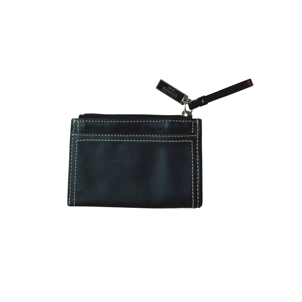 Coach Leather Mini Skinny Zip Card Case Black Contrast Stitching